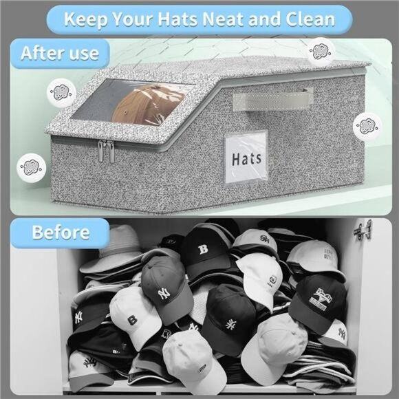Hat storage box baseball cap organizer stackable closet container holds 20 caps - Picture 3 of 7